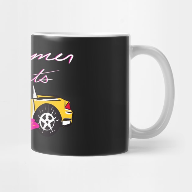 80s Miami Millennial Kitsch Y2K Maximalist Aesthetic Yellow Flamingo Exotic Car Pattern On Yellow Background by panco